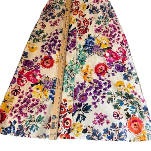 Johnny Was Seamed Linen Maxi Skirt Cream Multicolor Floral Print Evalon Size L - Picture 8 of 9